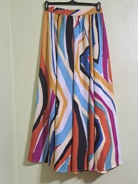 Mlle Gabrielle M Multi-Color Abstract Print Elastic Waist Maxi Skirt  EUC